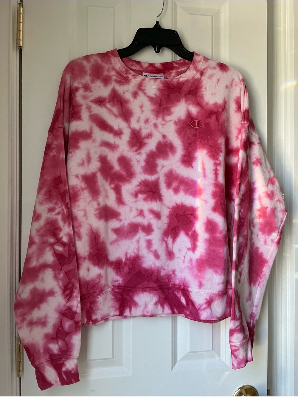 Champion Pink and White Tie-Dye Crewneck Sweatshirt